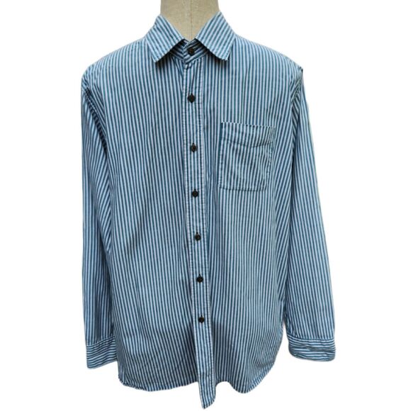 Wrangler Jeans Co. Men's Shirt Medium Button Up Blue Grean Gray 100% Cotton - Picture 2 of 6